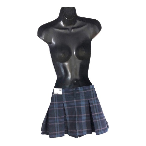Almost Famous navy blue Plaid Pleated‎ Mini Skort size XL new - Picture 15 of 16